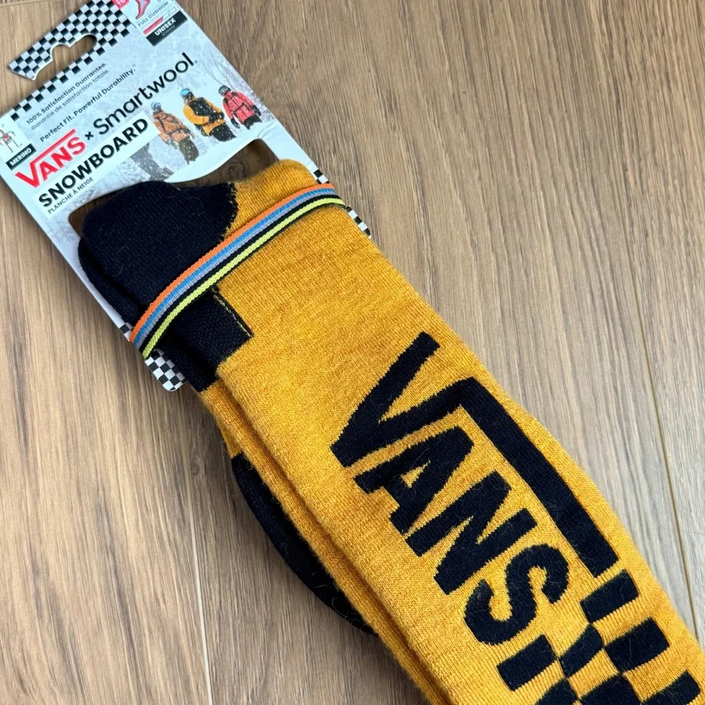Vans x Smartwool Snowboard Socks Golden Yellow Checkerboard Merino Wool XL